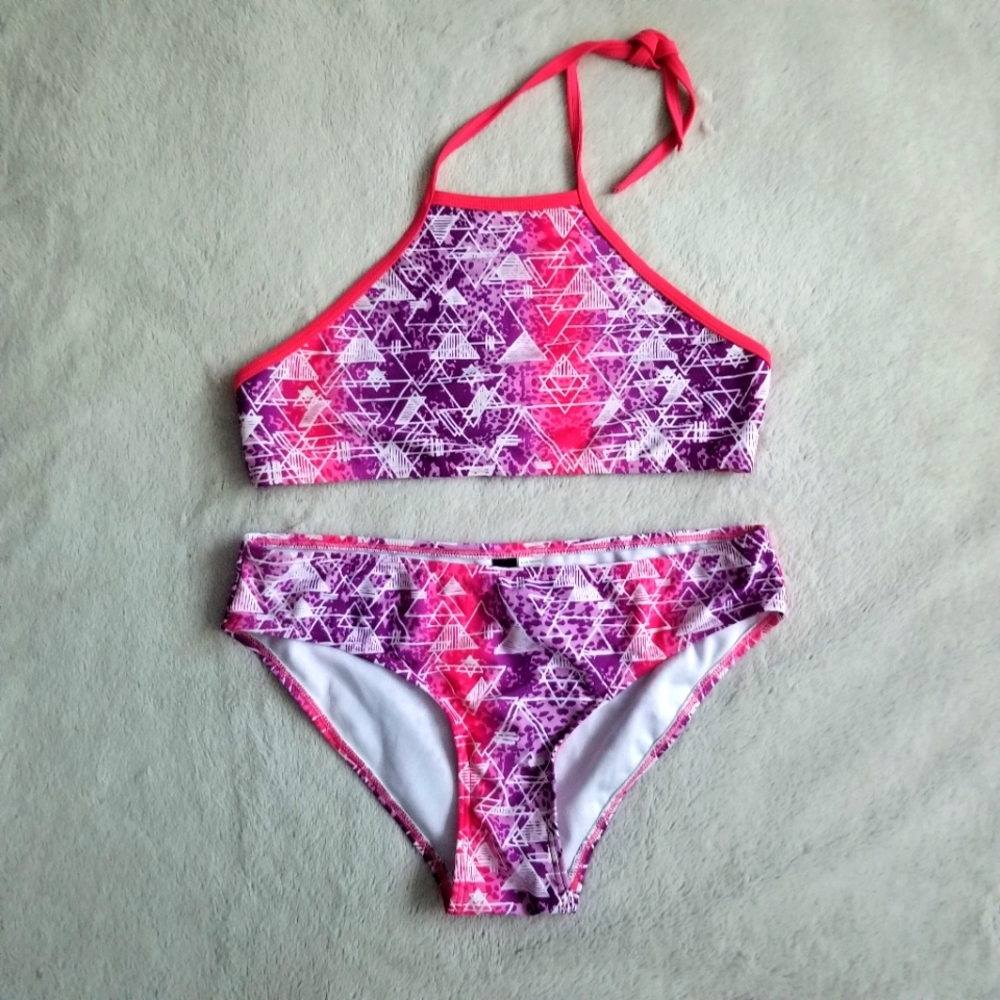 AQUA BLU Australia Teen Geometric Print Halter Bikini Set Girls Size 14